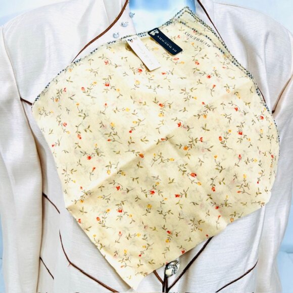 New Tag on  Burberry Miniscarf  23" Cotton Silk Light Yellow Red Floral Nova(52) - Picture 4 of 13